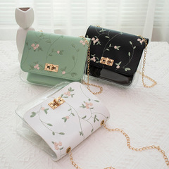 Ladies Handbag 2022 New Embroidered Cover Color Transparent Mother-and-Father Lock Chain Small Square Bag Casual Phone Bag
