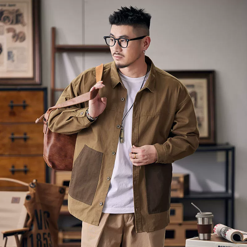 Высококачественная американская куртка-рубашка для спецодежды, высококачественная повседневная рубашка с длинными рукавами контрастного цвета, свободная куртка-рубашка.