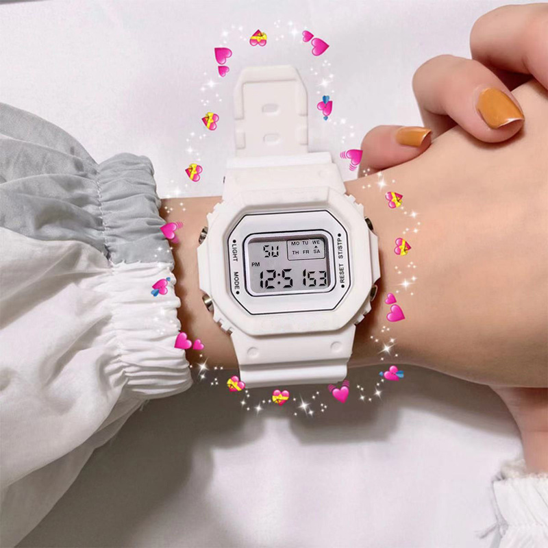 Manufacturer's In-Stock Wholesale Small Square Matcha Green Electronic Watch for Men and Women Students, Luminous Waterproof Sports Electronic Watch for Export