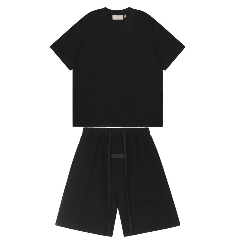 FOG de doble línea ESSENTIALS letras de silicona estéreo flocado de manga corta pantalones cortos deportivos casuales de la calle para hombres y mujeres de moda