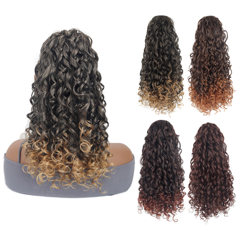 African Ponytail Three-Dimensional Fluffy Curly Gradient Wig for Women Curly Hair Fluffy Ponytail Drawstring Fluffy Elastic Mesh Wig