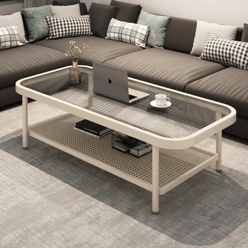 Coffee Table Living Room Household Small Apartment 2025 New Modern Simple Creative Tempered Glass Cream Style Coffee Table Table