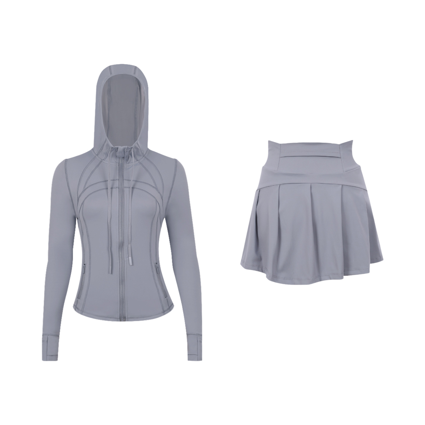 ​​Stylish Women's Hooded Jacket & Skirt Set - Stretchy Activewear For Running, Yoga & Casual Wear​​ Versatile Matching Set​​_ecoleips.com