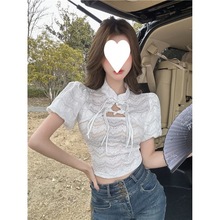 新中式国风改良盘扣旗袍短袖T恤女夏别致绝美小衫立领泡泡袖上衣