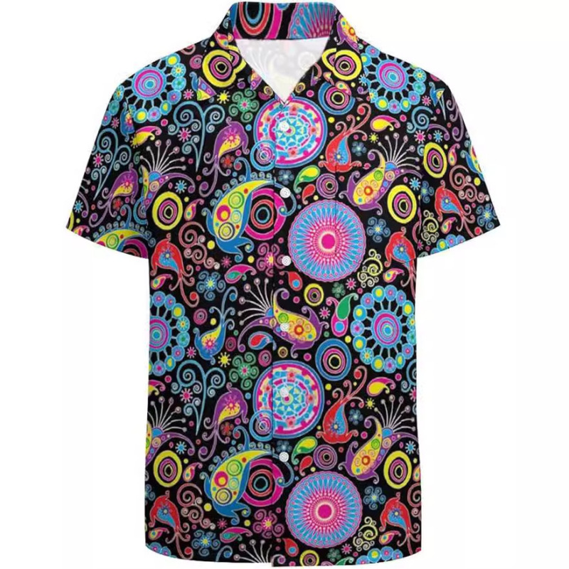 Cross-Border Foreign Trade Men's Casual Short-Sleeved Shirt Floral 3D Digital Print Men's Casual Short-Sleeved Shirt
