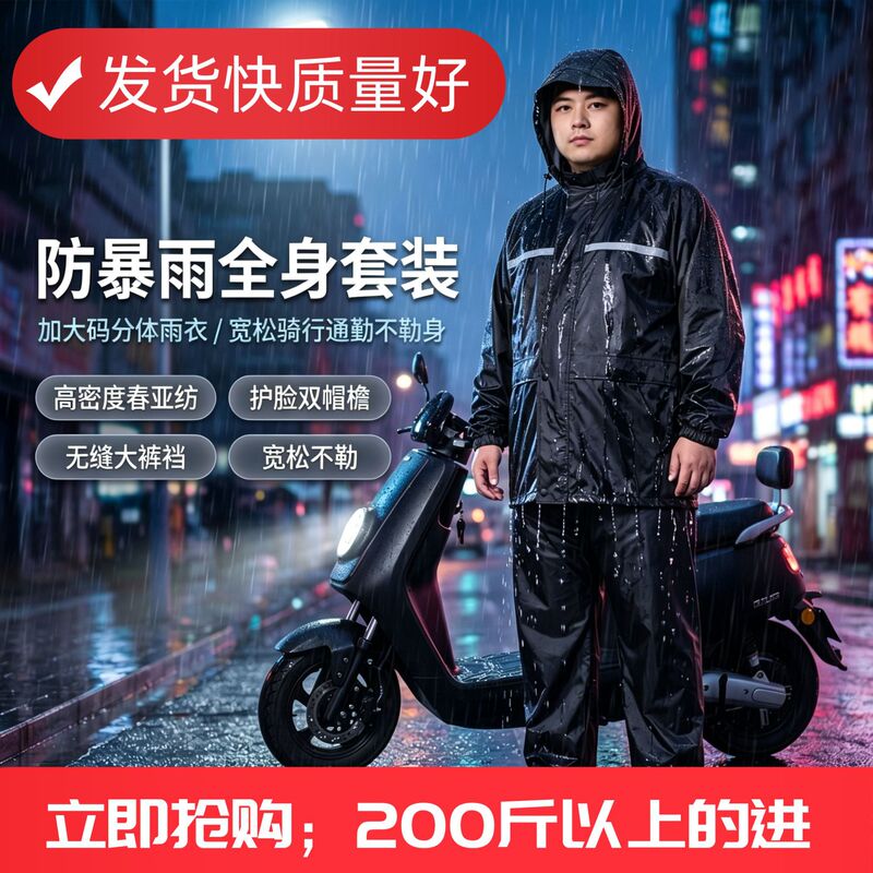Plus-Size Raincoat and Rain Pants Set for Adults, Unisex, Double-Layer Spring Yarn Fabric, High-Density Storm-Proof Rainwear Plus-Size Raincoat and Rain Pants Set for Adults, Unisex, Double-Layer Spring Yarn Fabric, High-Density Storm-Proof Rainwear