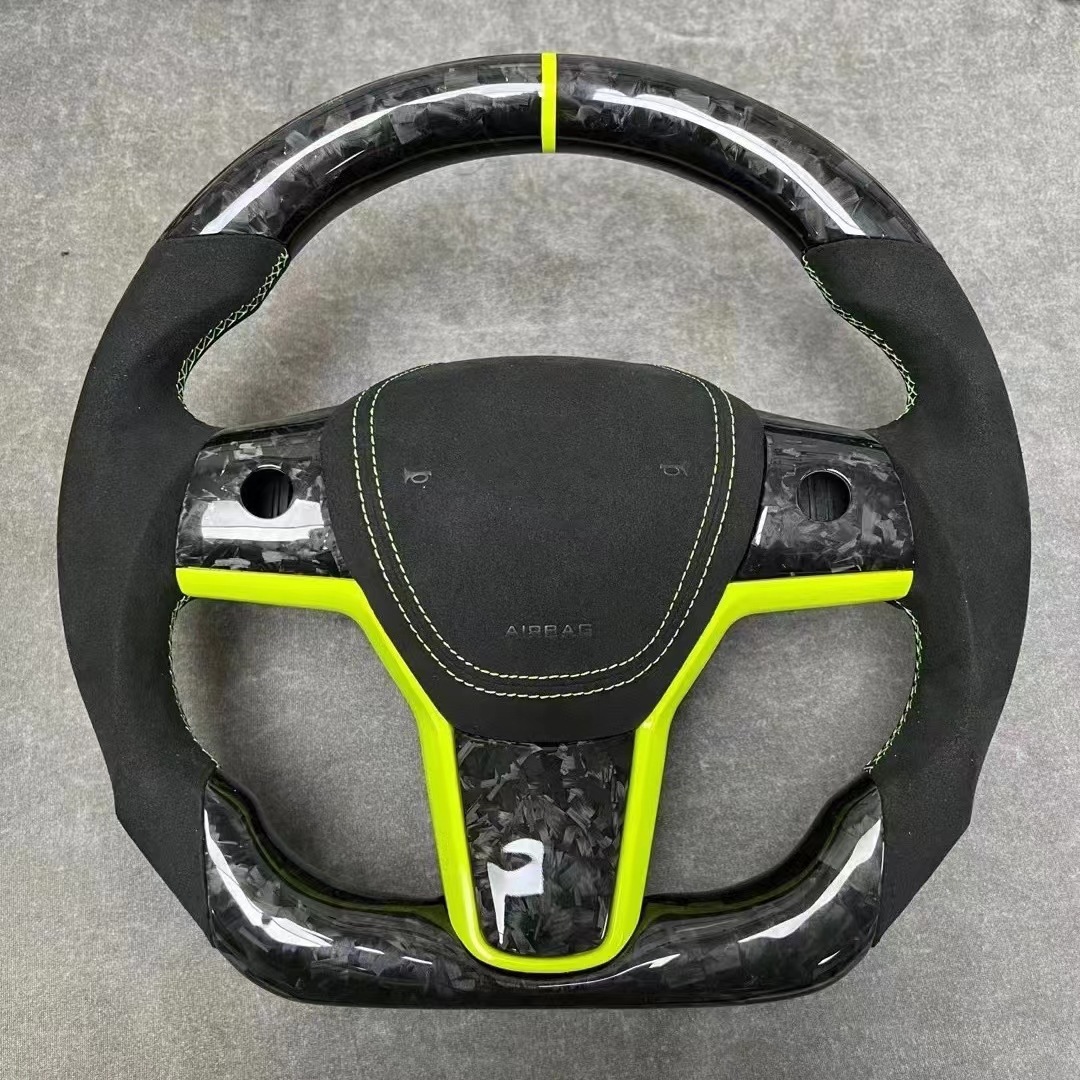 Aplicable a Tesla Modelo 3/Y modificado fibra de carbono volante actualización gamuza soja D-tipo volante