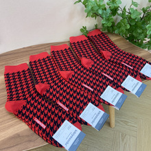 【韩国进口Kikiyasocks男】2025代购秋冬新款红色几何格纹精梳棉