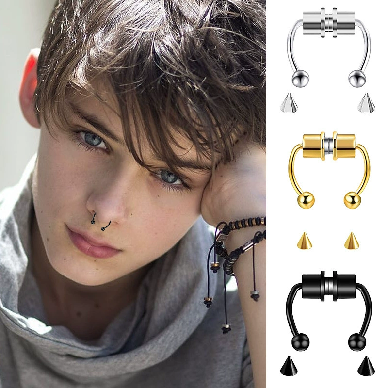 Magnetic Nose Ring Stainless Steel, 10/12 mm, Magnetic Closure, Multiple Colors