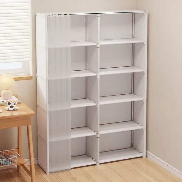 Dust-Proof Wardrobe Home Bedroom Simple Assembly Storage Cabinet Hanging Wardrobe Rental Room Small Wardrobe Multi-Layer Storage Rack