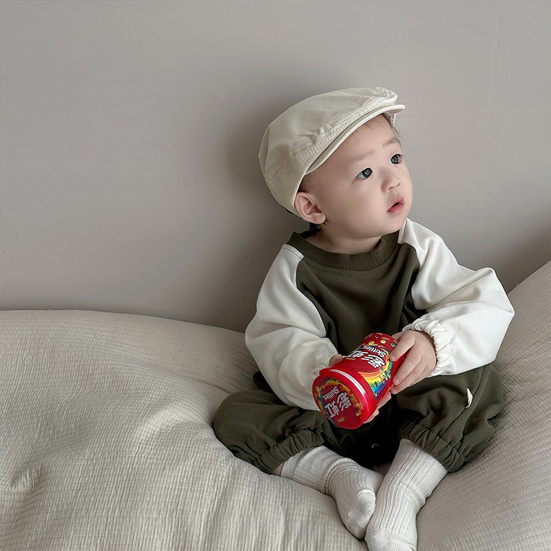 Mono para Bebé Estilo Otoñal, Ropa Infantil Coreana, Pelele con Bloques de Color para Bebés, Mono para Niños, Ropa Otoñal para Niñas