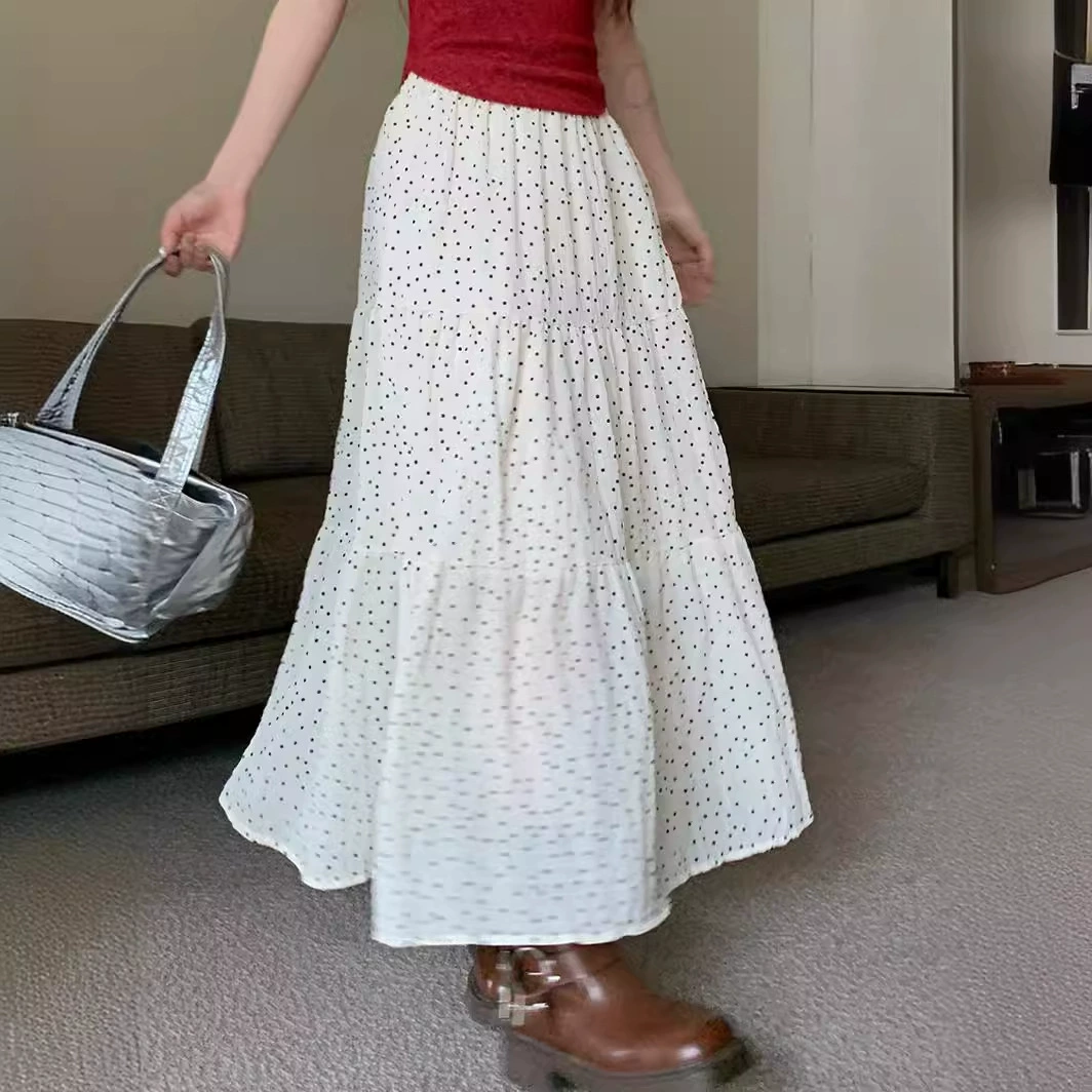 Французская юбка в горошек для женщин, весна и осень 2024, новая юбка-тортик, маленькая юбка трапециевидной формы 24426