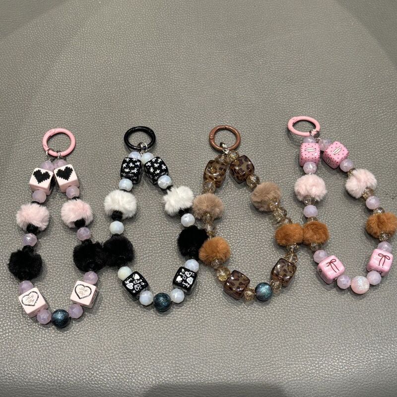 Autumn and Winter Creative Plush Hand-Painted Beaded Mobile Phone Chain Lanyard Keychain Bag Pendant Headphone Satchel Pendant
