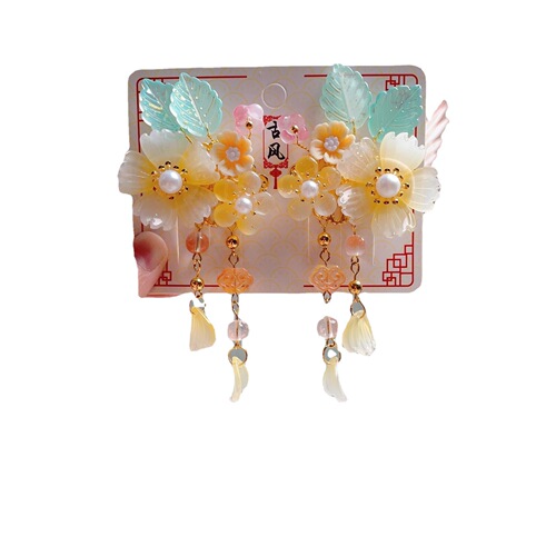 Hanchen children's Hanfu headdress, ancient style hairpin, costume flower tassel hairpin, little girl's Chinese style rocking hair accessory