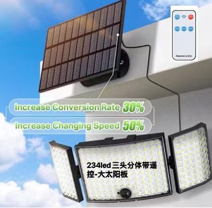 Lámpara de pared solar seguridad garaje al aire libre inducción infrarroja 160LED 224LED dividida lámpara de pared de tres cabezas