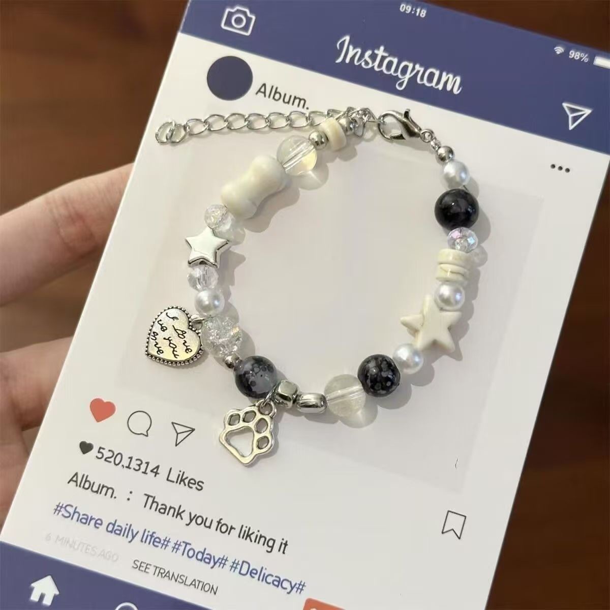 Oxygen star armband met kattenpoot en bot voor dames handgemaakt_voghion.com