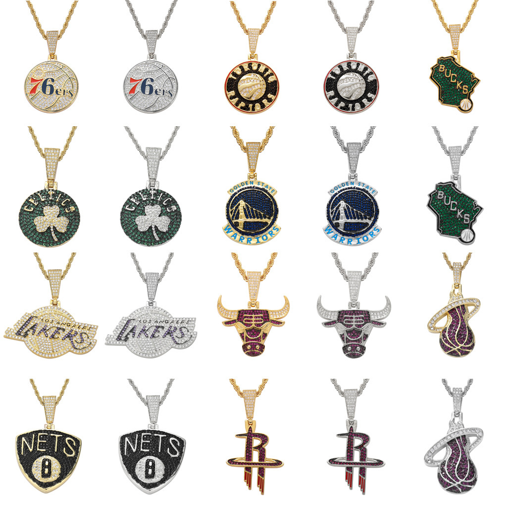 European and American Hip Hop Men's Full Diamond Team Necklace Pendant 18K Gold Plated Micro Zircon Fashion Trendy Men's Personality Pendant