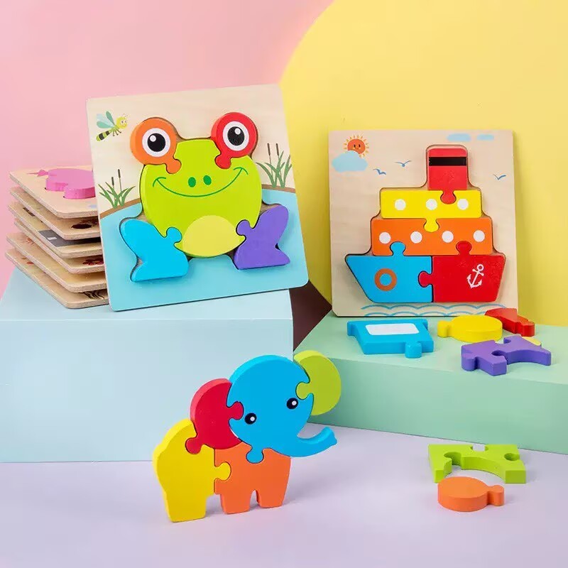 Puzzle de madera tridimensional para bebés 1 - 3 jardín de infantes para niños pequeños juguetes creativos al por mayor