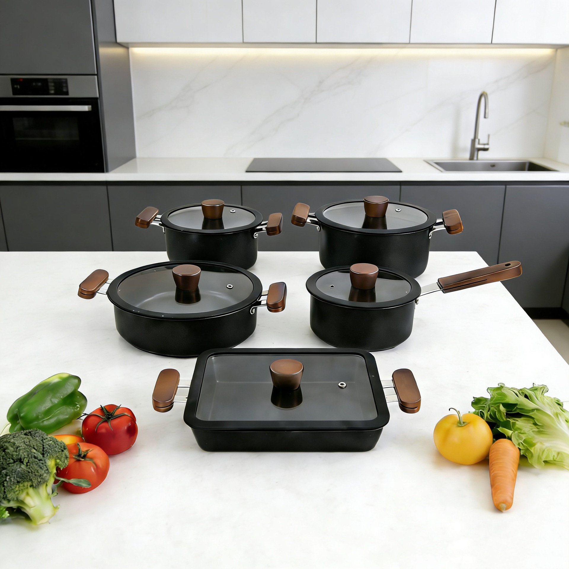 Cross-border Stainless Steel Cookware 10-piece Set, Non-stick Milk Soup Hot Pot, Fish Grill Pan, Silicone Glass Lid_voghion.com