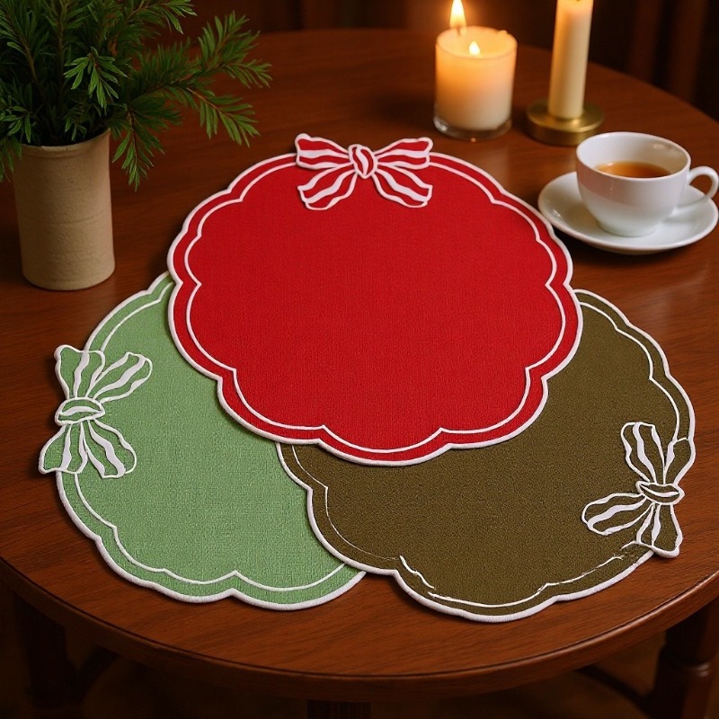 Linen Colored Valentine's Day Placemats, Four-Season Party Mats, Table Flags, Bow Ribbons, Placemats, Cross-Border Hot Selling