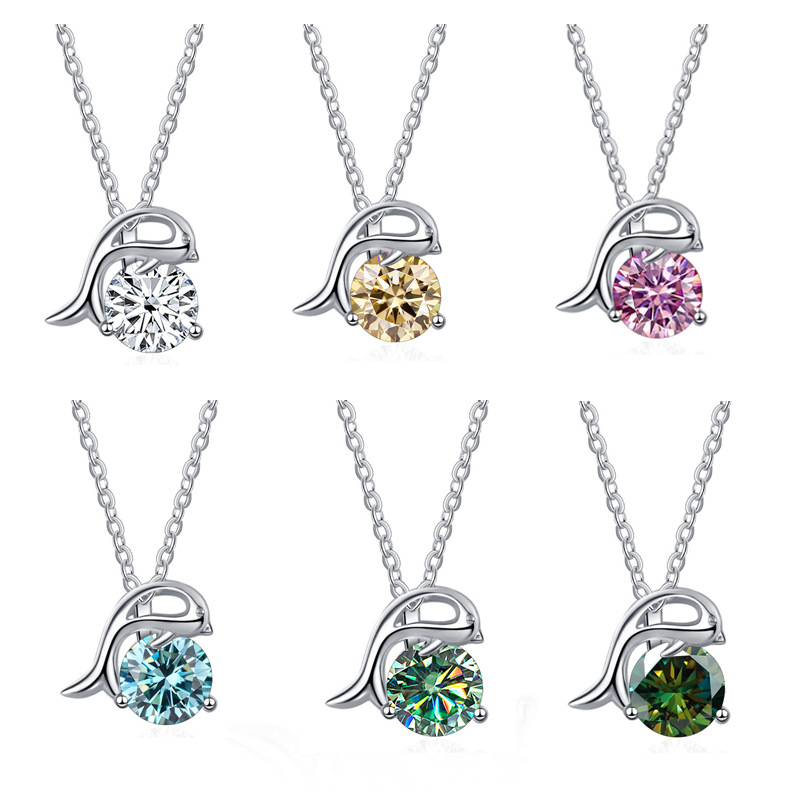 S925 plata delfín collar de zircon mozan temperamento coreano personalidad colgante mozan moda diamante colgante clavícula al por mayor