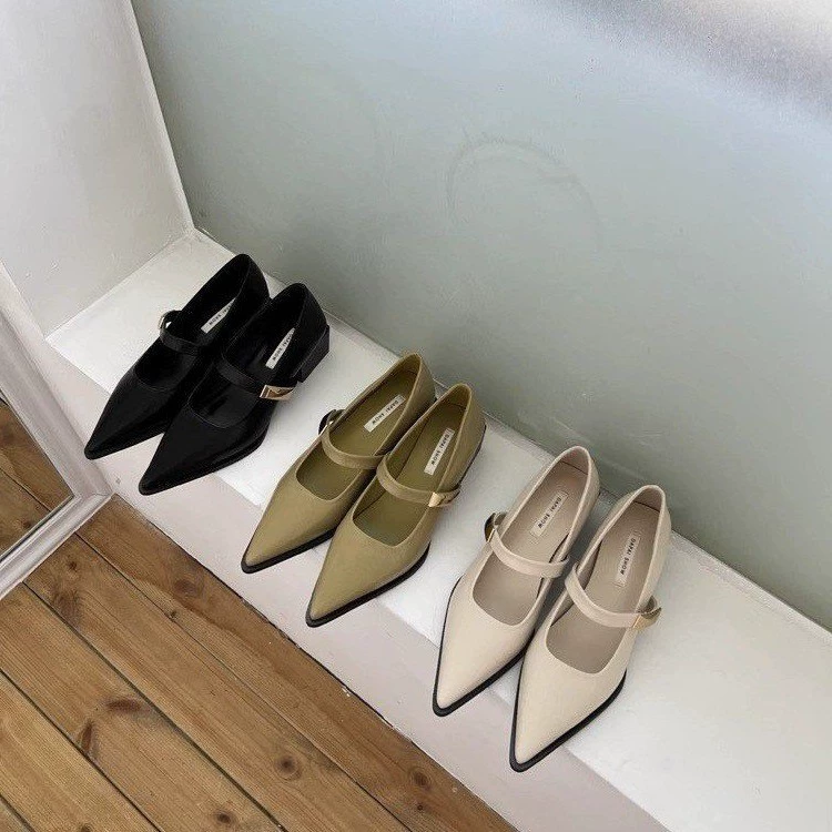 2025 новый темперамент ретро толстые туфли на высоком каблуке весной и осенью