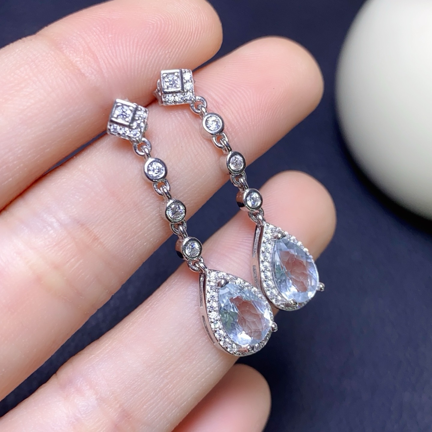 Cross-border Amazon bestseller natural aquamarine earrings s925 earrings niche high-end earrings 6x9mm earrings