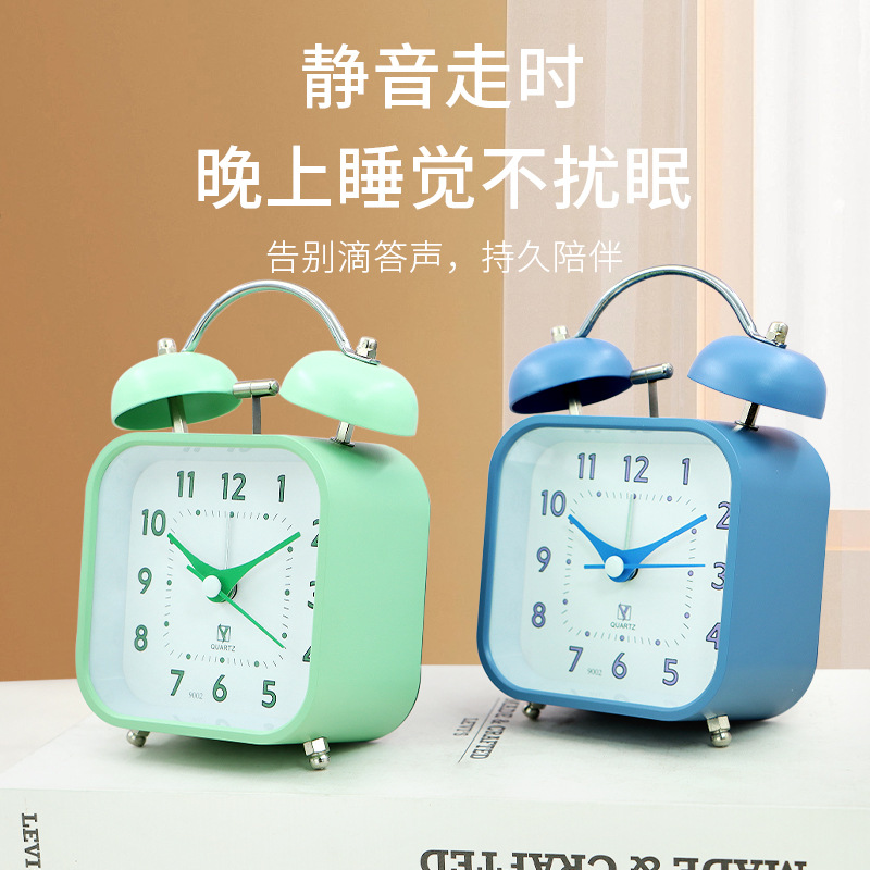 Reloj simple para estudiantes con dormitorio perezoso levantarse de la cama super alto reloj de asiento de metal nuevo silencioso caminando reloj despertador de luz nocturna