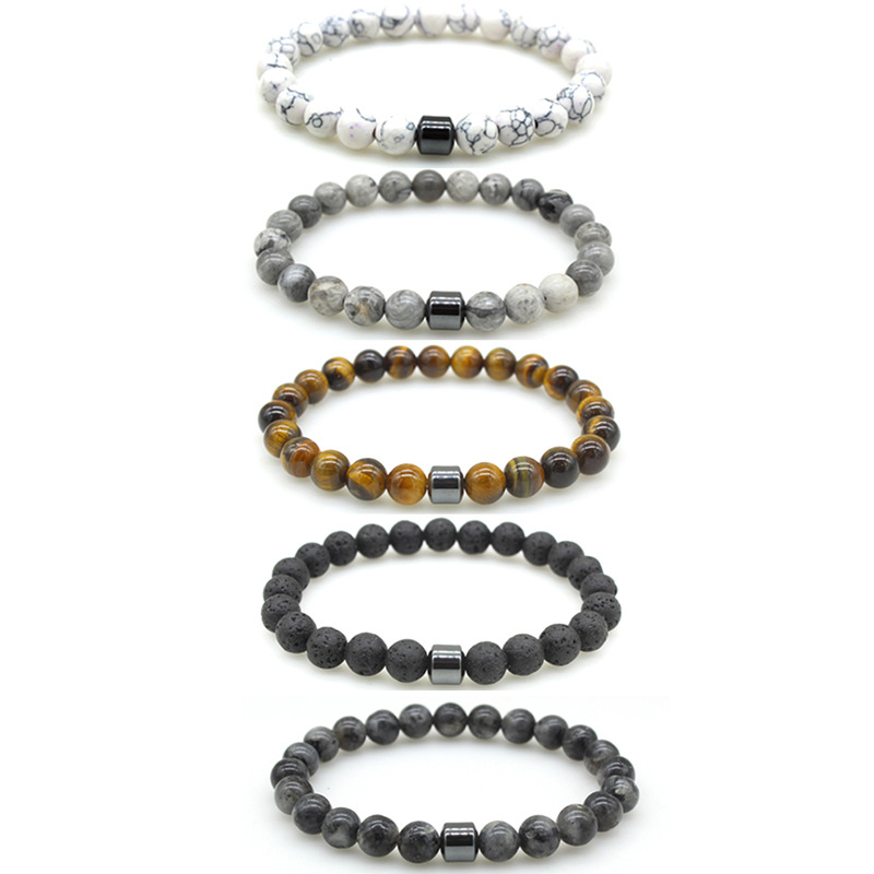 新款跨境串珠手链亚马逊wish虎眼石火山石黑石手串 磁石磁性手链