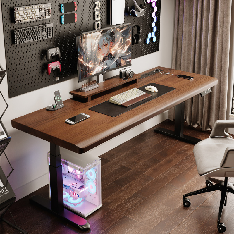 Solid Wood Gaming Table Can Be Lifted and Lowered, Electric Lifting Table, Computer Table, Study Table, Desk, Home Office Desk