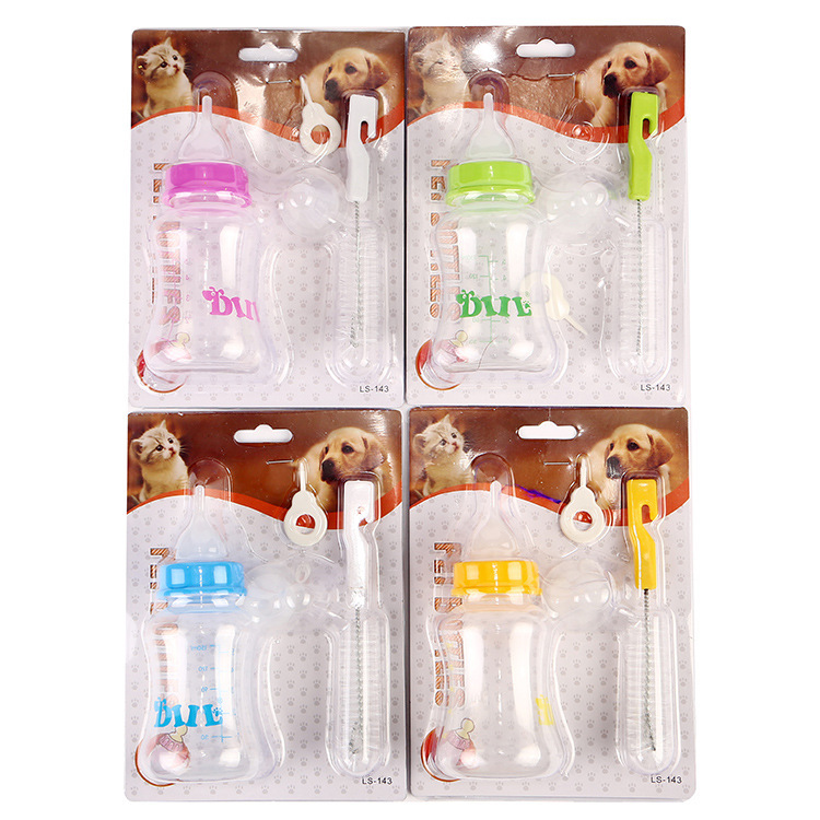Alta calidad traje de botella de alimentación del animal doméstico gato Cachorro Gatito botella de alimentación del perro multi pezón boca suave con cepillo botella