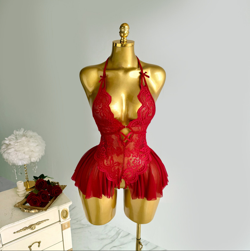 European and American Style Sexy Nightgown Bodysuit with Open Crotch, Halter Neck, Seductive See-Through, Passionate and Hot Lingerie, No-Removal Underwear Wholesale European and American Style Sexy Nightgown Bodysuit with Open Crotch, Halter Neck, Seductive See-Through, Passionate and Hot Lingerie, No-Removal Underwear Wholesale