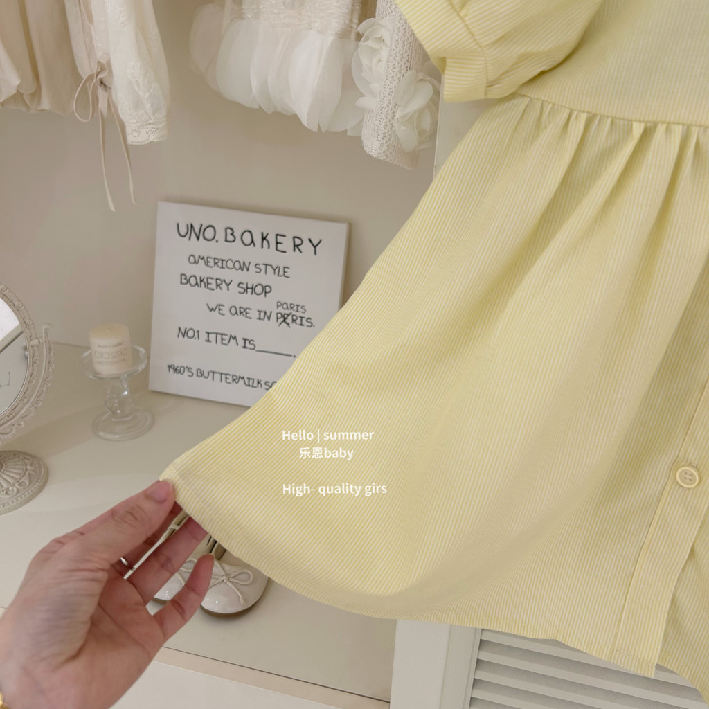 [Le En baby] Vestido amarillo de alta gama de la marca de verano para niñas Vestido de princesa de solapa de moda occidental