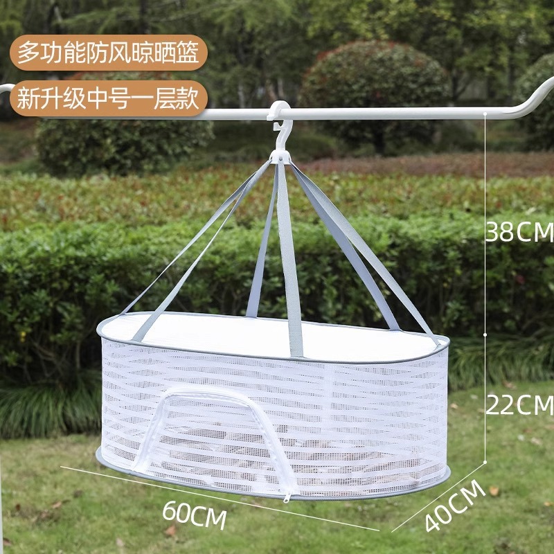 Cesta de secado doméstica multifuncional a prueba de viento a prueba de mosquitos cubierta de malla plegable balcón cesta de secado al por mayor
