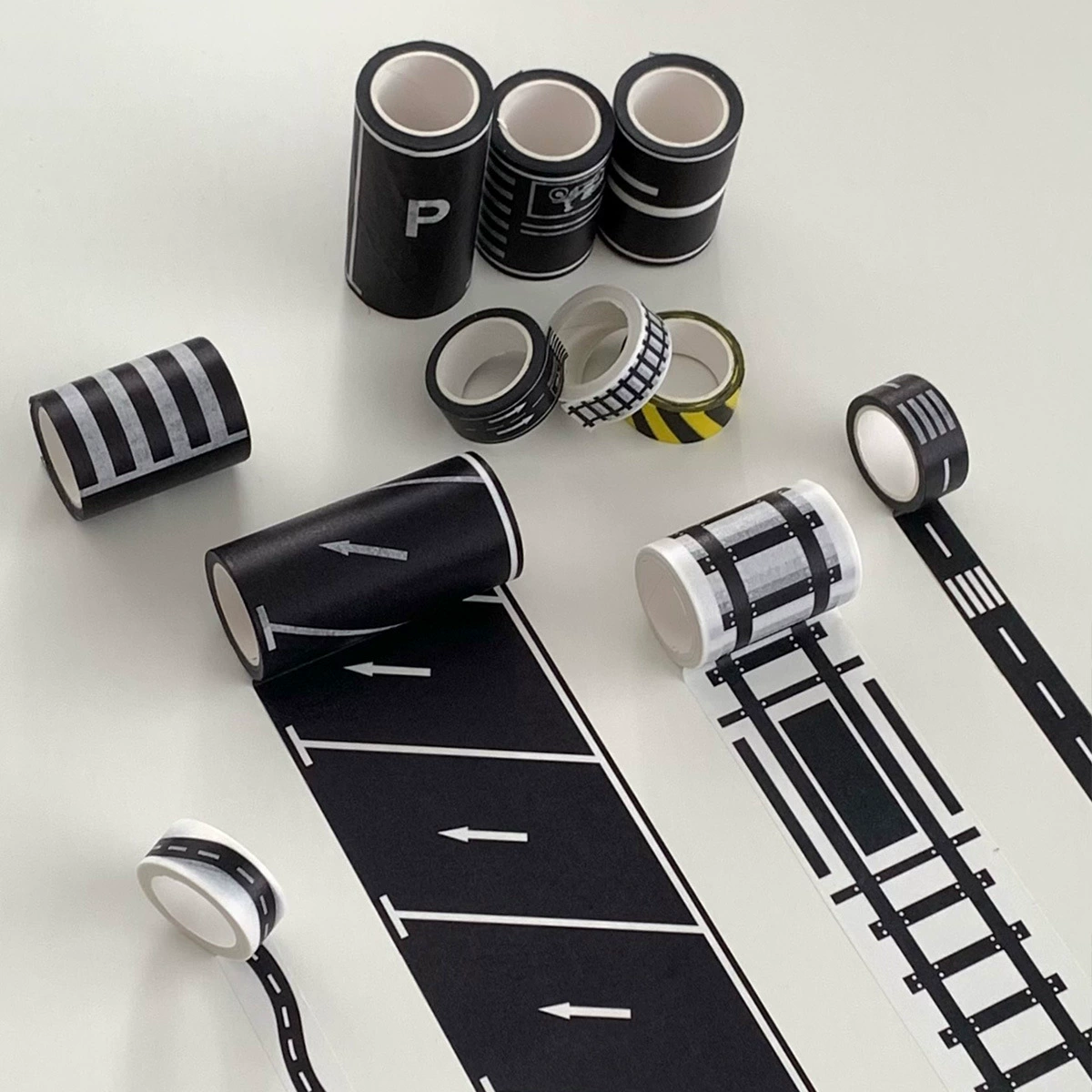 Детский мультфильм «сделай сам», дорожный железнодорожный транспорт, железная дорога, автомагистраль и бумажная лента, автомобиль, поезд, кривая, самоклеящаяся наклейка