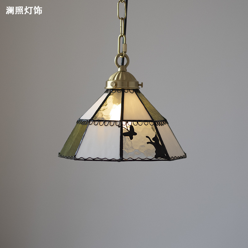 Cats chasing butterflies Japanese creative glass chandeliers retro niche design bedside porch bar restaurant full copper lamp
