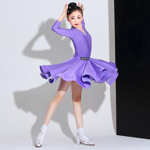 Professional girls Latin dance Dresses red blue pink latin ballrom dance costumes acrobatics clothing regulation Competition ballroom latin dance skirts for kids