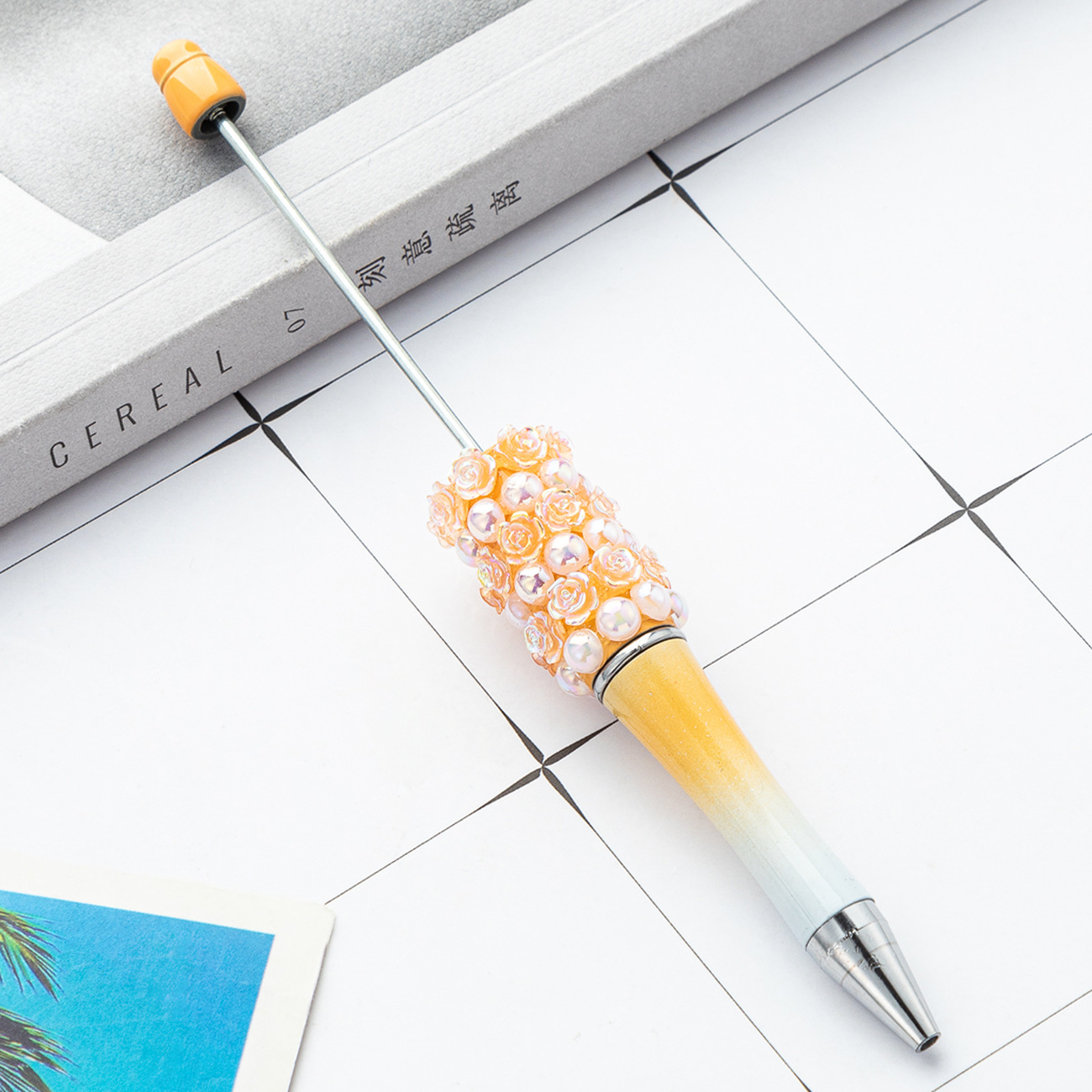 Nueva rosa diy bolígrafo de cuentas de flor creativo pegado a mano bolígrafo de cuentas multicolor bolígrafo de regalo publicitario