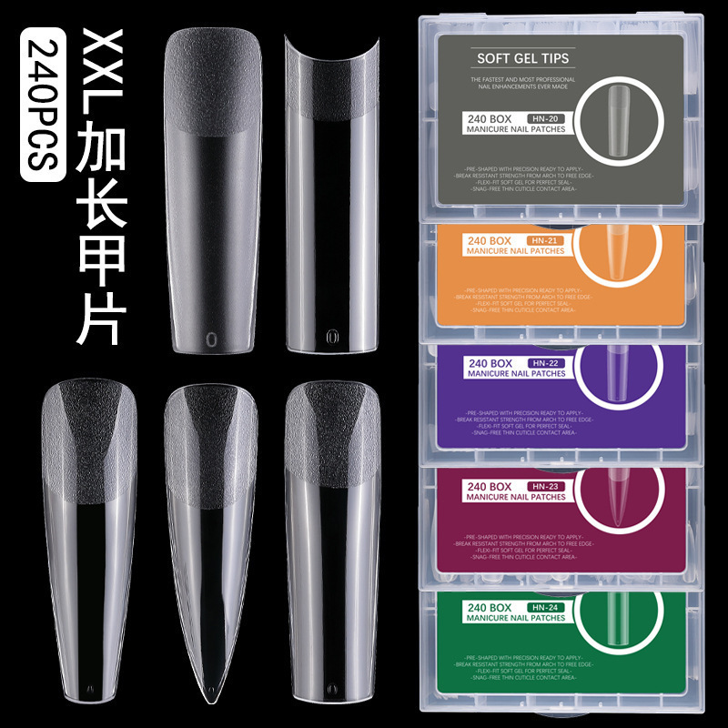 Nail Extensions XXL Square Nails Semi-Transparent Matte Seamless Water Drop Trapezoidal Fake Nail Tips 240 Pieces