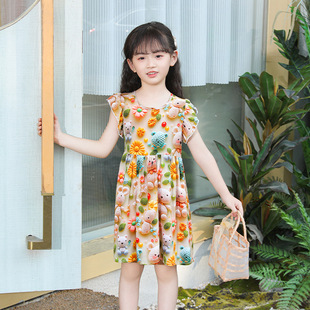 Girls Summer Dress Three-Dimensional Digital Printing Cotton Silk Popular Girl Home Dress Parent-Child Can Go Out Nightgown
