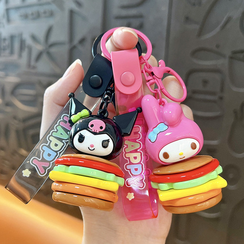 Creative cartoon hamburger character keychain cute bag accessory car keychain baby grabber small gift