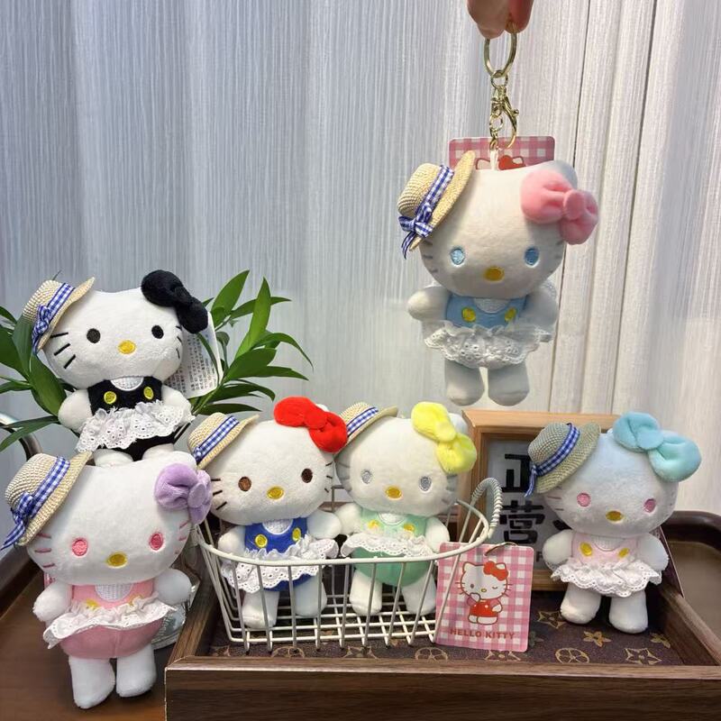 新品马卡龙草帽款猫咪毛绒公仔玩偶书包挂件娃娃钥匙扣挂饰礼品|undefined