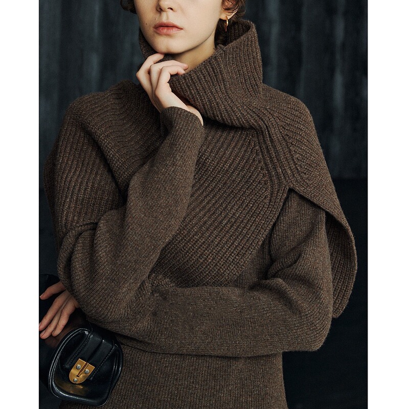 Modeling artifact ultra-fine mernu wool turtleneck slit multi-wear knitted shawl large scarf sweater