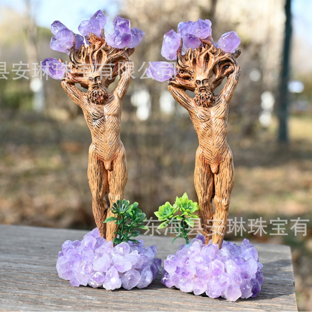 Wholesale Natural Amethyst Resin Synthetic Male Model Statue Collection Crafts Gift Small Ornaments Decoration