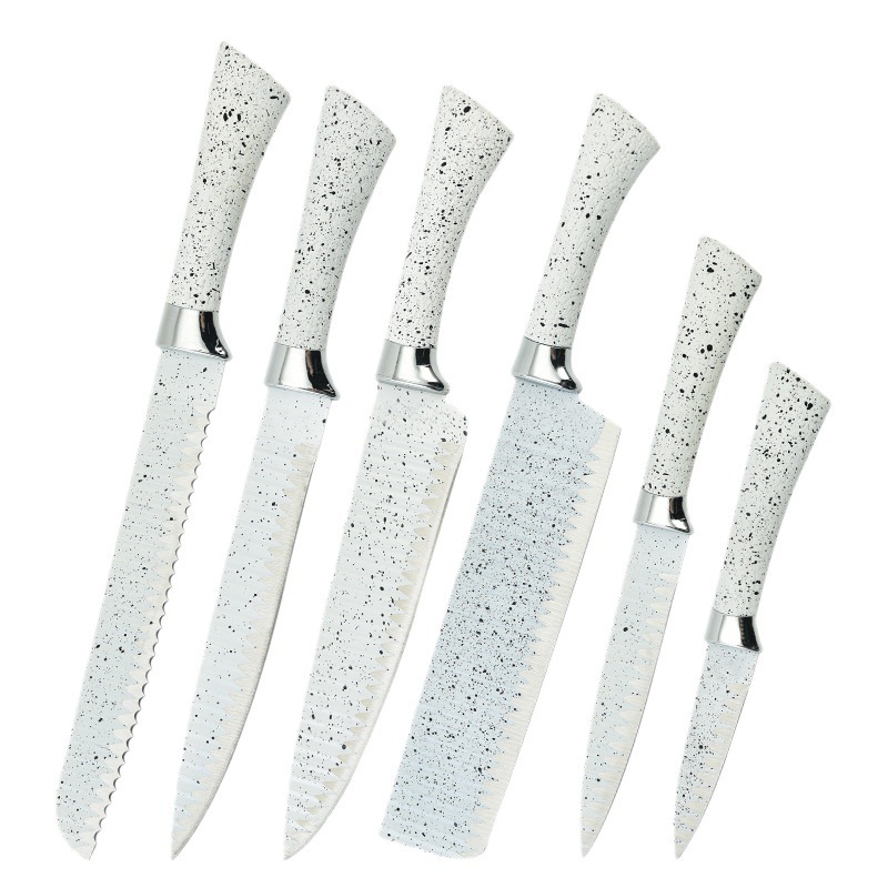 En stock fábrica nuevo mango de herradura spot patrón de onda cocina seis piezas de acero inoxidable cuchillo de pintura en aerosol traje de cuchillo