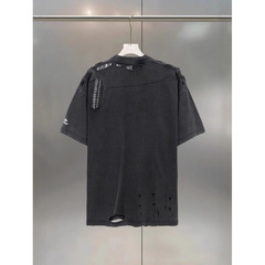 パリB リップドカレンダー カジュアル 半袖 ファミリー メンズ レディース ハイストリート レトロ ダメージ加工 Tシャツ トレンド ゆったり 万能Tシャツ