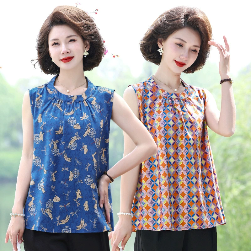 Новая летняя рубашка-бретелька для женщин среднего и пожилого возраста, летний тонкий топ без рукавов с круглым вырезом большого размера для мамы