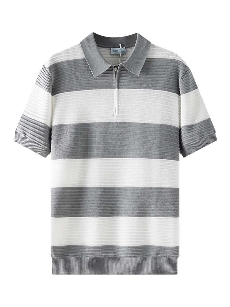Camiseta de polo de seda de hielo de alta calidad de hombre de manga corta secado rápido medio abierto cremallera estriada agujero de negocios camiseta casual de hombre