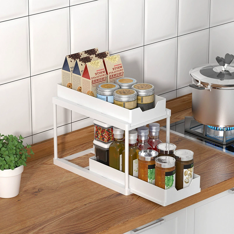 Double -layer pull -up shelf kitchen sink to disassemble the storage table surface spice seasoner multi -purpose storage rack