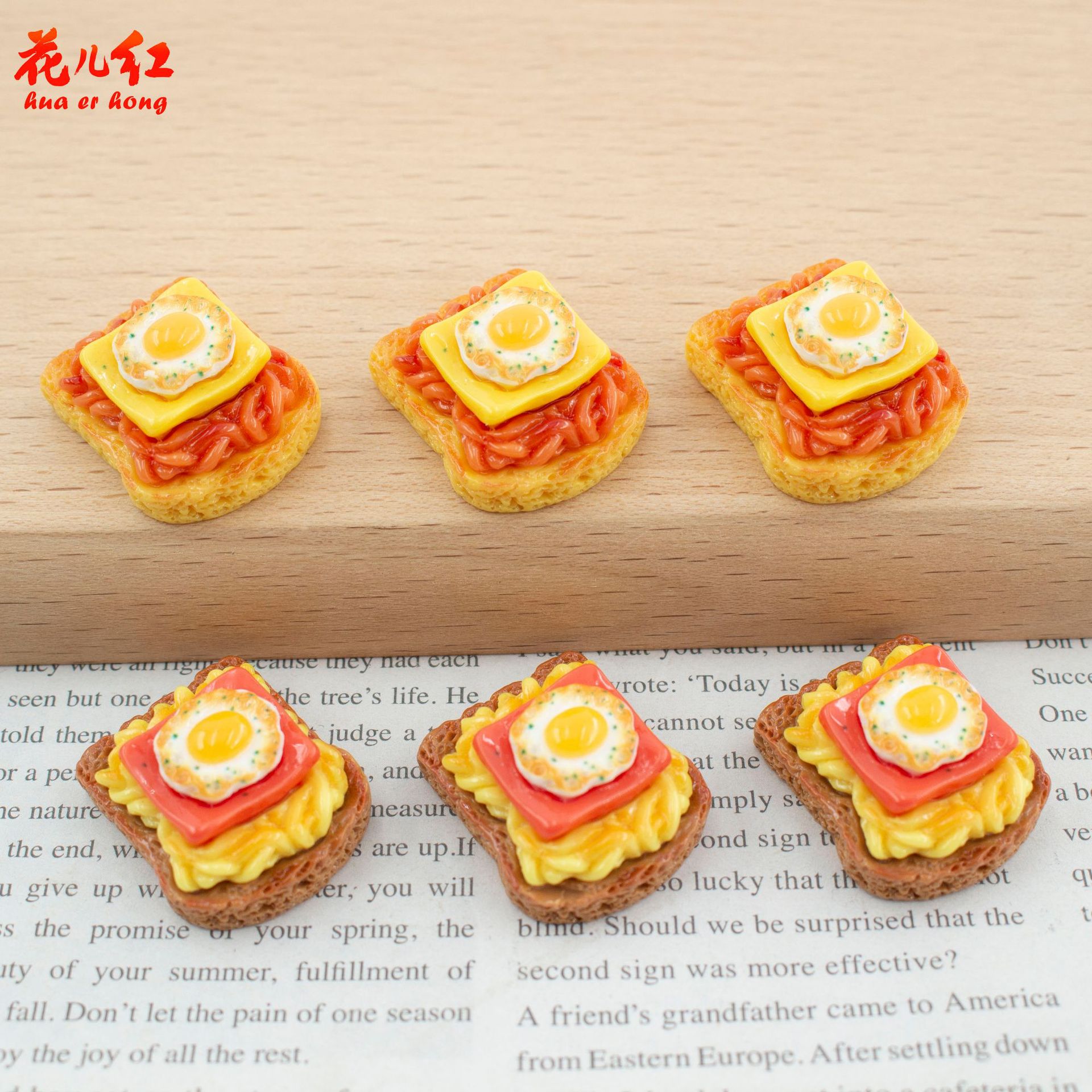 New Style Egg, Ham, Cheese, Stir-Fried Noodles, Toast, DIY Cream Glue Resin Accessories, Hair Accessories, Pendants